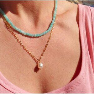 Beaded Necklace Amazonite Gemstone Beaded Necklace w/Removable Pearl & Toggle